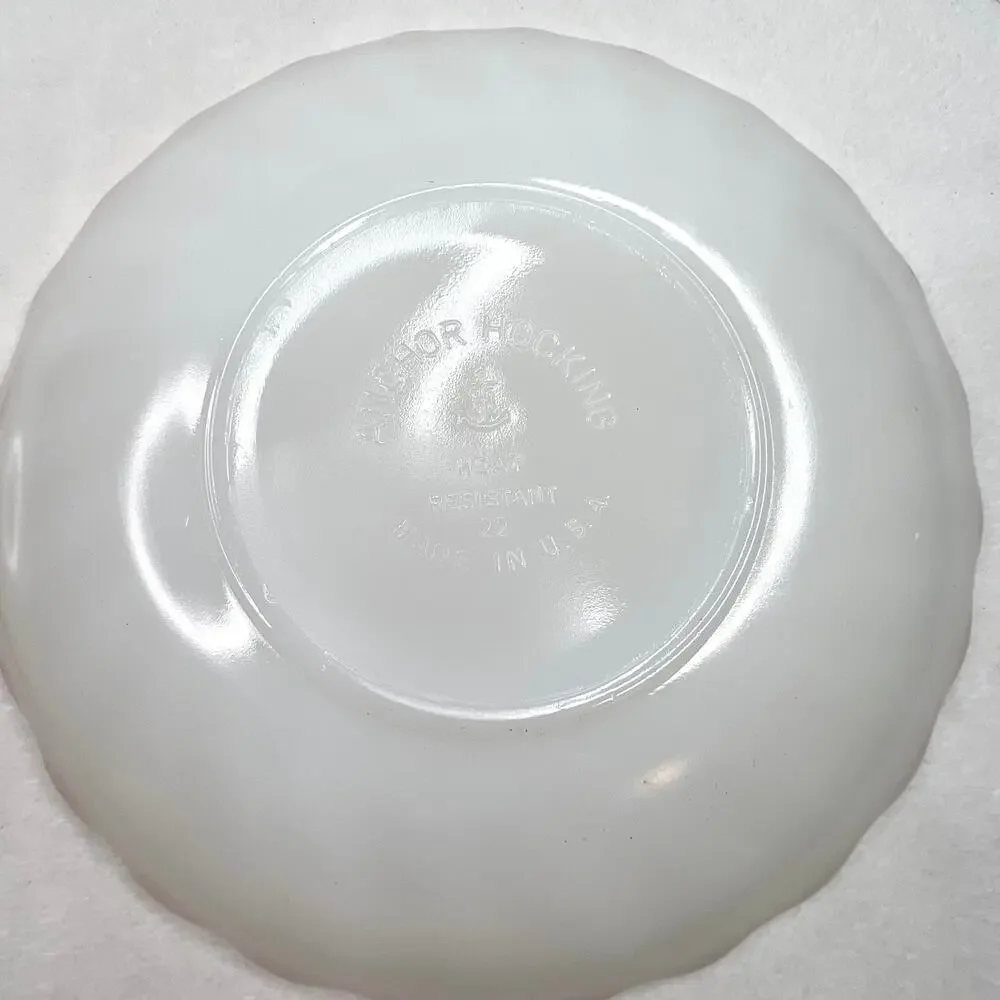 Two Vintage Anchor Hocking Fire King Milk Glass Gold Trim Saucers